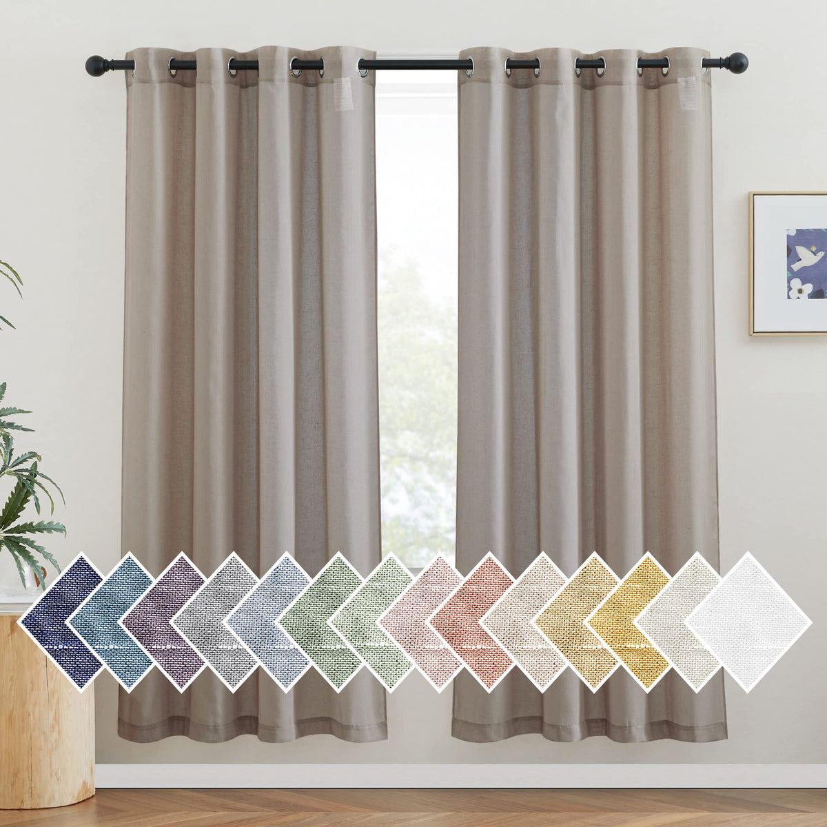 NICETOWN White Sheer Linen Curtains 84 Inch Length 2 Panels Set, W52xL84