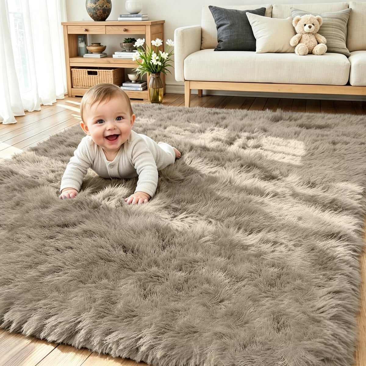 8x10 Black Area Rug for Living Room Bedroom, Soft Fluffy Fuzzy Fur Shag Rug