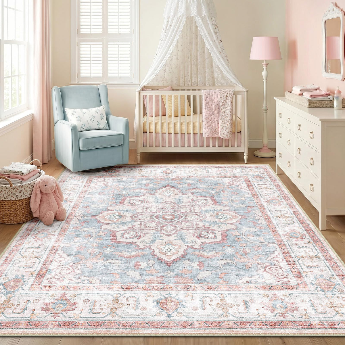 CAPALOCA 5x7 Washable Nursery Girls Low Pile Area Rug Pink