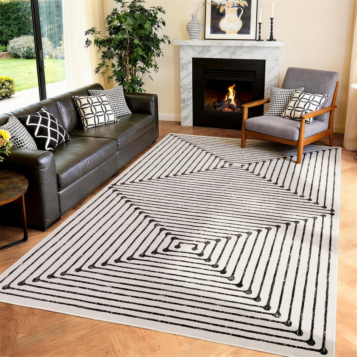 YIHOUSE Washable 5x7 Area Rugs for Living Room, Black and White Striped Rug for Bedroom Playroom Non Slip Low Pile, Soft Modern Geometric Carpet for Entryway Home Office Decor