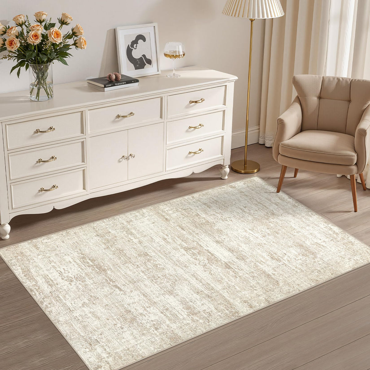 UERMEI 8x10 Area Rug Living Room Rugs - Washable Neutral Modern Abstract Soft Thin Large Rug Indoor Floor No Slip Rug Carpet for Bedroom Under Dining Table Home Office Decor - Brown Grey