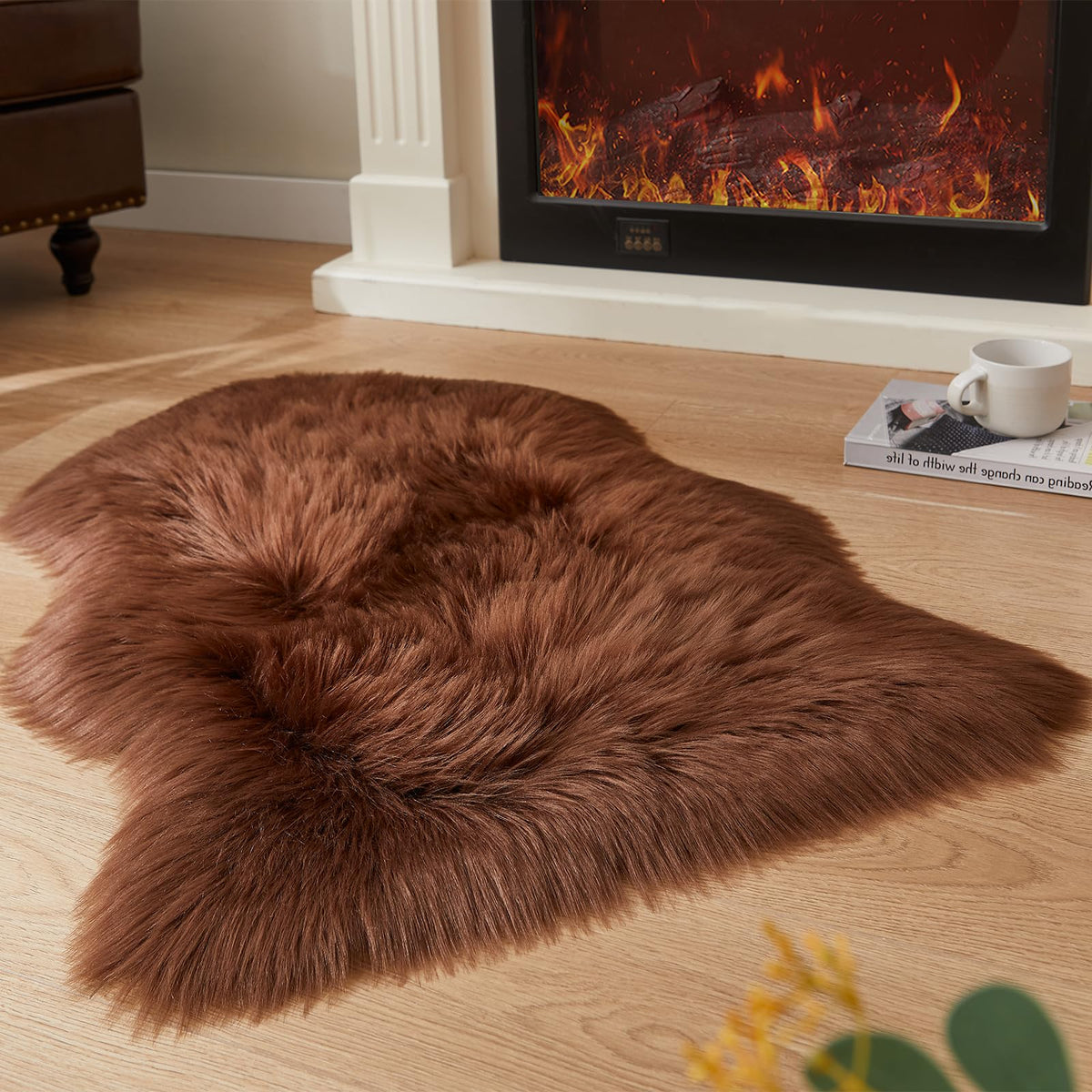 EasyJoy Ultra Soft Fluffy/Fuzzy Shaggy Area Rug Faux Fur Chair Cover Seat Pad for Bedroom Floor Sofa Living Room (2 x 6 ft Sheepskin, Beige)