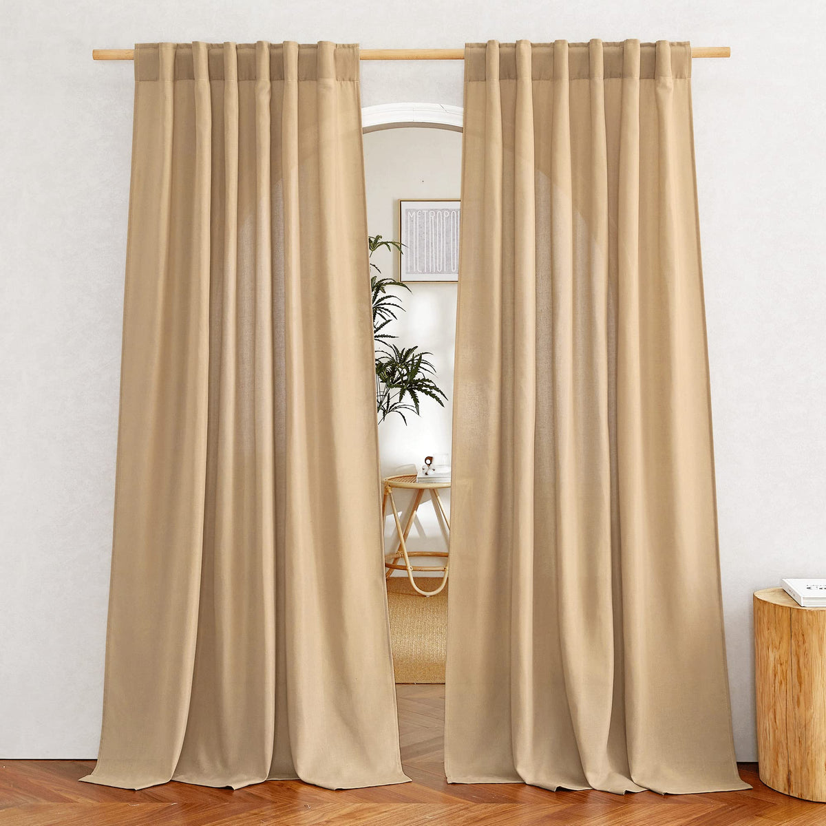 NICETOWN Natural Linen Curtains & Drapes for Windows 84 inch Long, Rod Pocket & Back Tab Thick Flax Semi Sheer Privacy Assured with Light Filtering for Bedroom/Living Room, W55 x L84, 2 Pieces