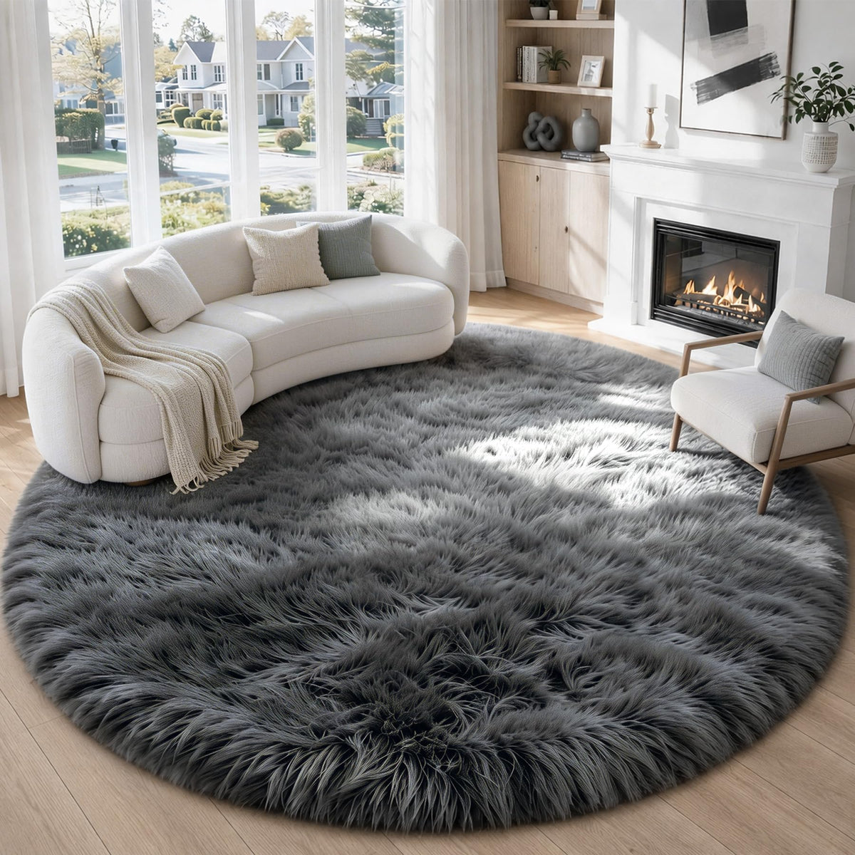 MXSANYOO 8x10 Fluffy Shag Area Rugs for Living Room Bedroom Grey Rug