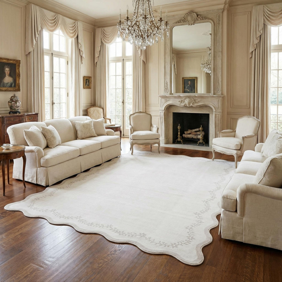 GarveeHome 5x7 Scalloped Area Rug Jute Washable Bedroom Living Room Rug