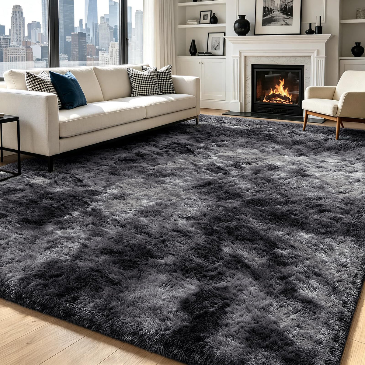 Beige 8x10 Area Rugs for Living Room, Fluffy Shag Rug Large Bedroom Carpet
