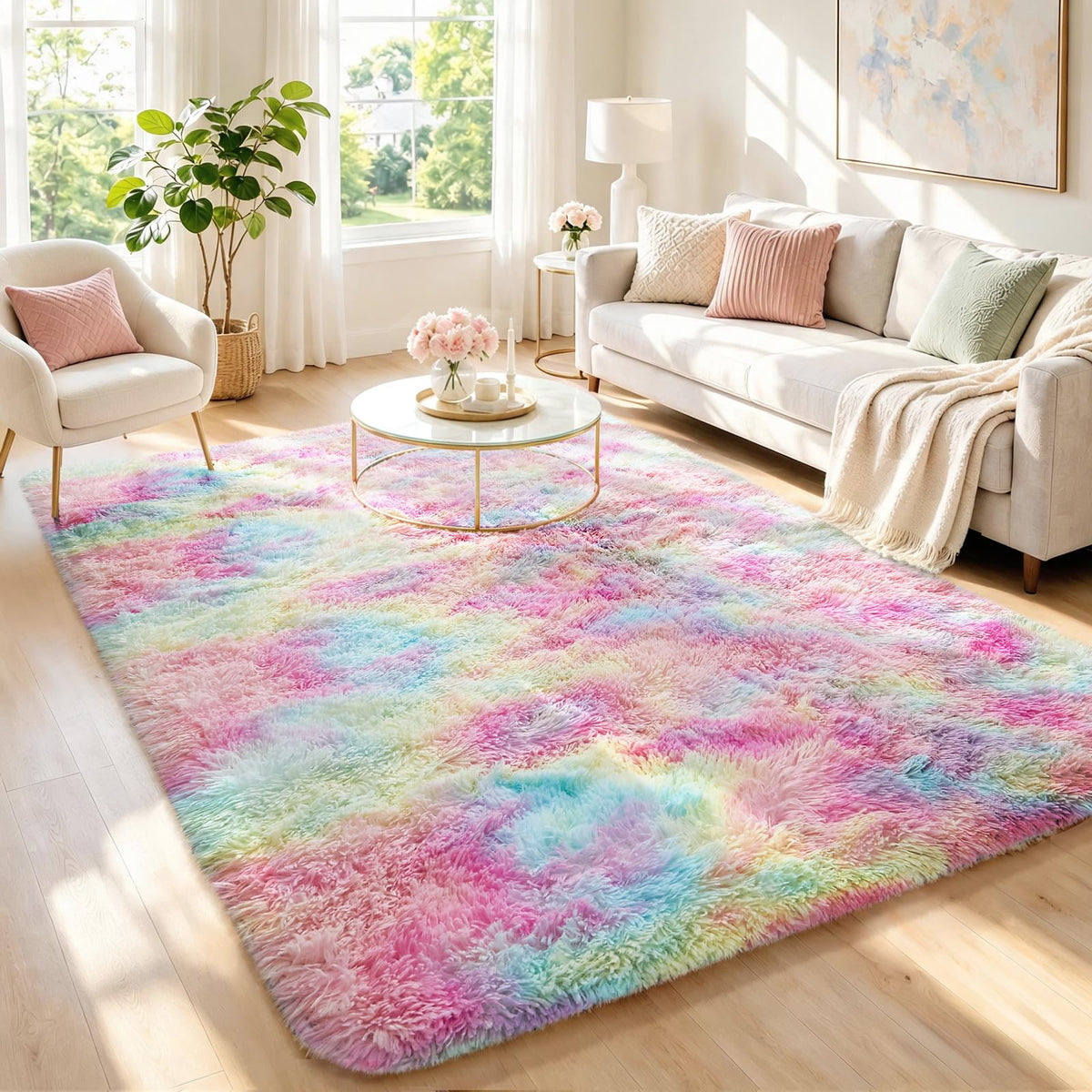 Ophanie 5x7 Area Rugs for Living Room Ivory, Fluffy Shag Large Fuzzy Plush Soft Rug, Shaggy Floor Big Carpets for Bedroom Nursery, Kids Home Decor Aesthetic with Over 99 pcs Pile fibers