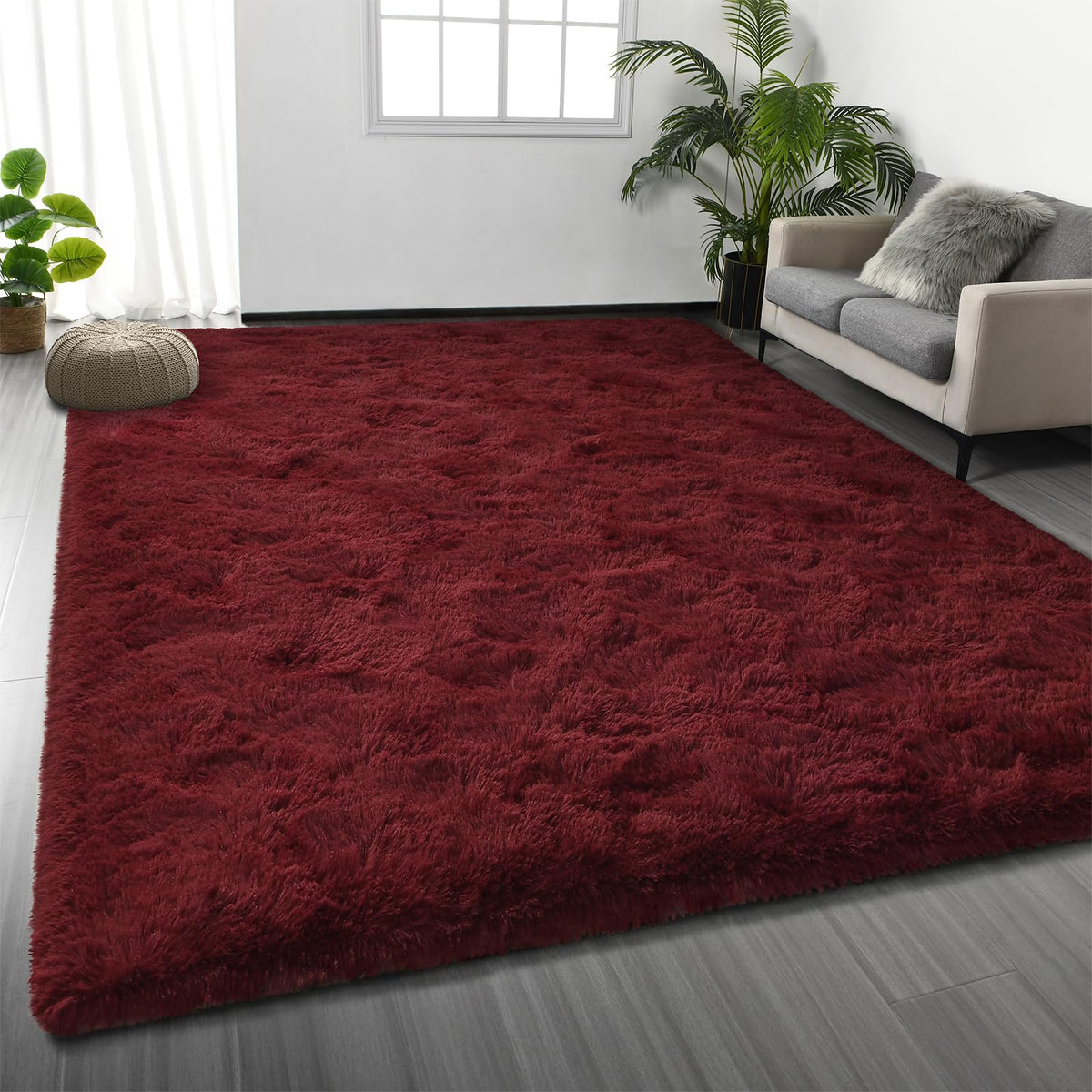 Deerhoo Large Shag Area Rugs 5 x 8, Tie-Dyed Plush Fuzzy Rugs, Light Grey