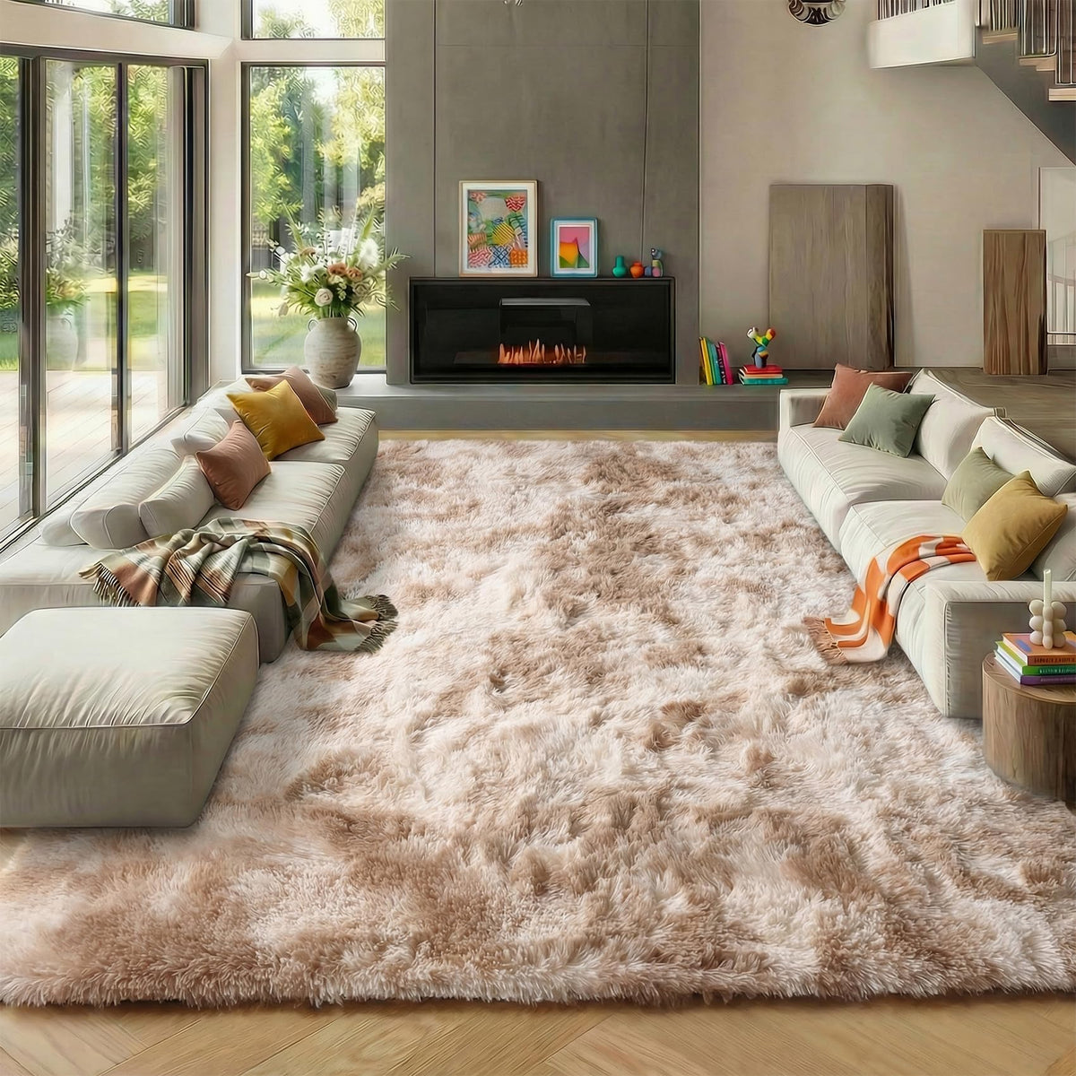 Runner Rugs for Bedroom Living Room, 2x6 Tie-Dyed Beige Hallway Area Rug