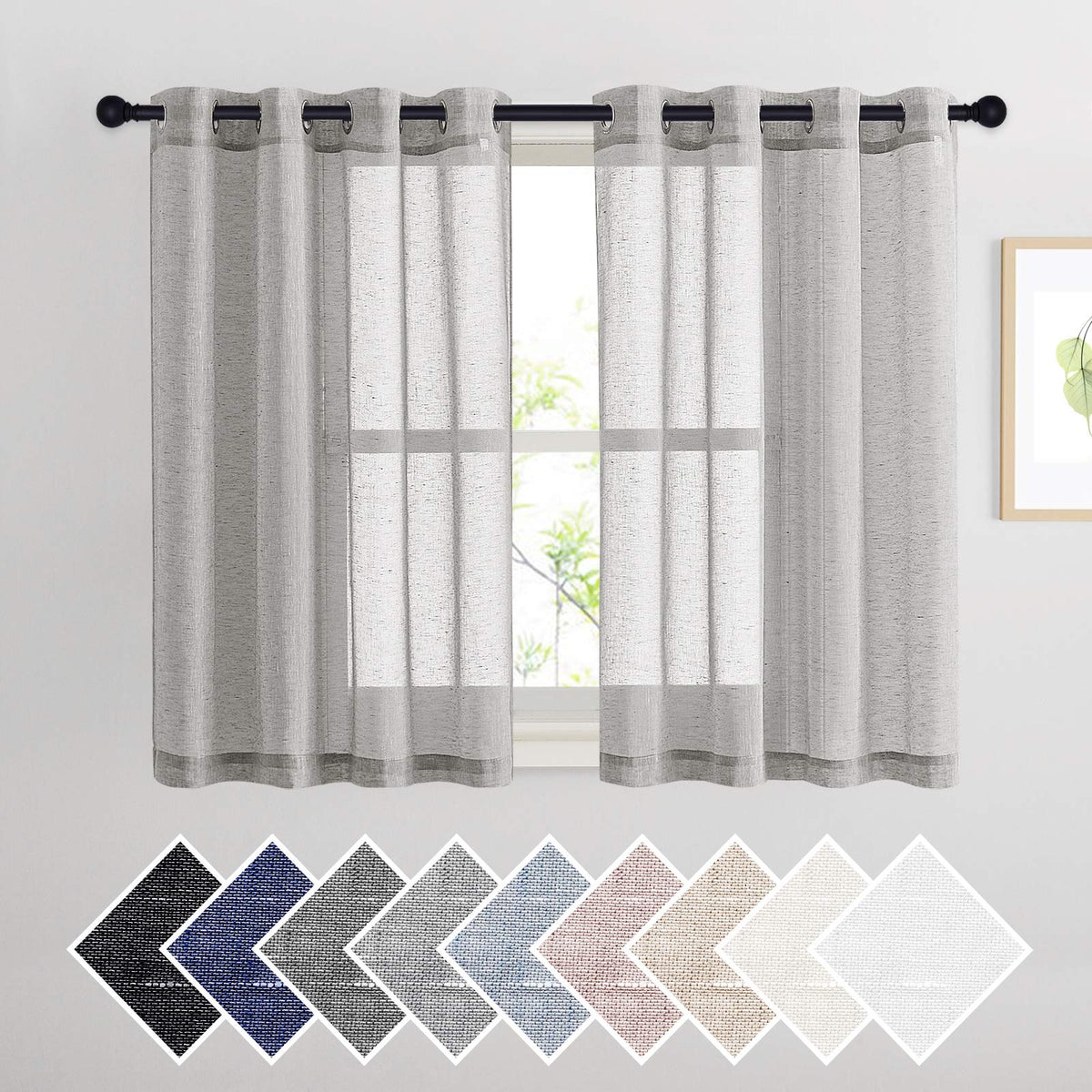 NICETOWN White Sheer Linen Curtains 84 Inch Length 2 Panels Set, W52xL84