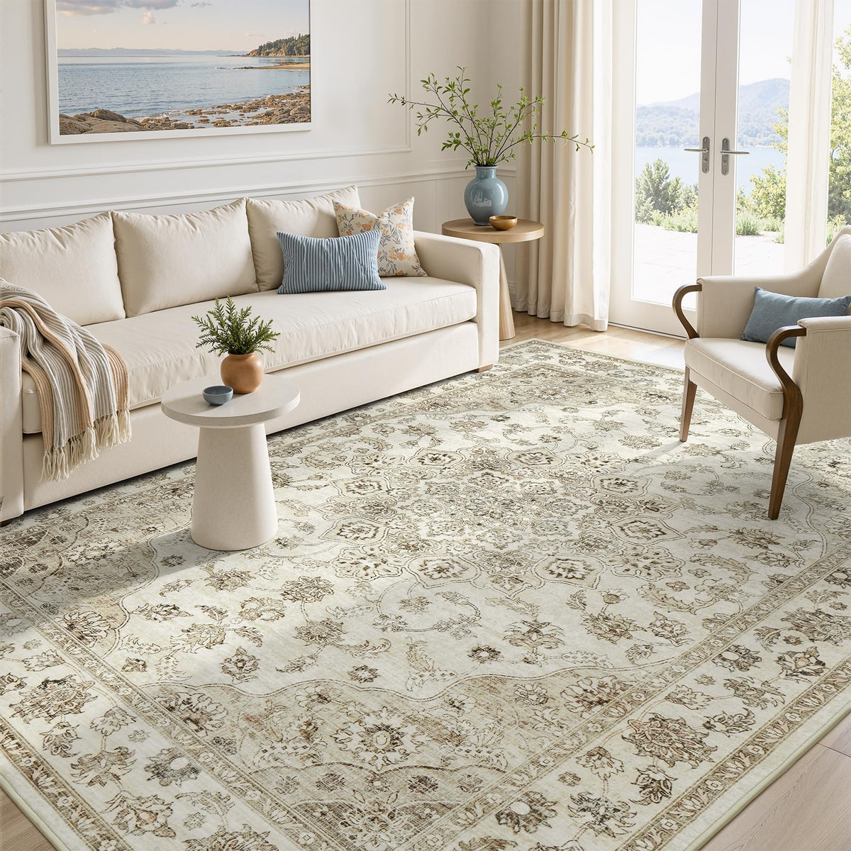 Lessymo 8x10 Washable Area Rug for Living Room Bedroom, Large Non-Slip Rug