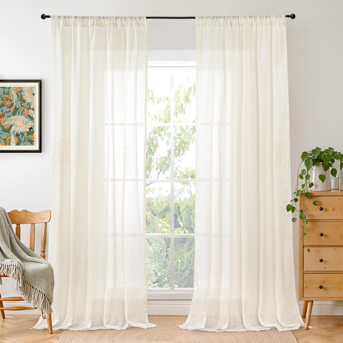 BGment Linen Sheer Curtains 84 Inches Long 2 Panels Set for Living Room