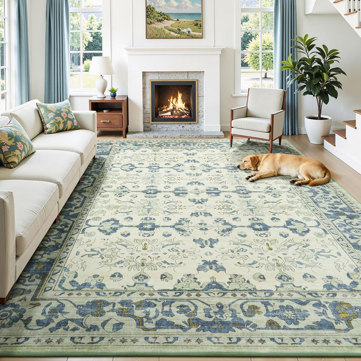 Lessymo 8 x 10 Area Rugs for Living Room, Machine Washable Rug Grey White