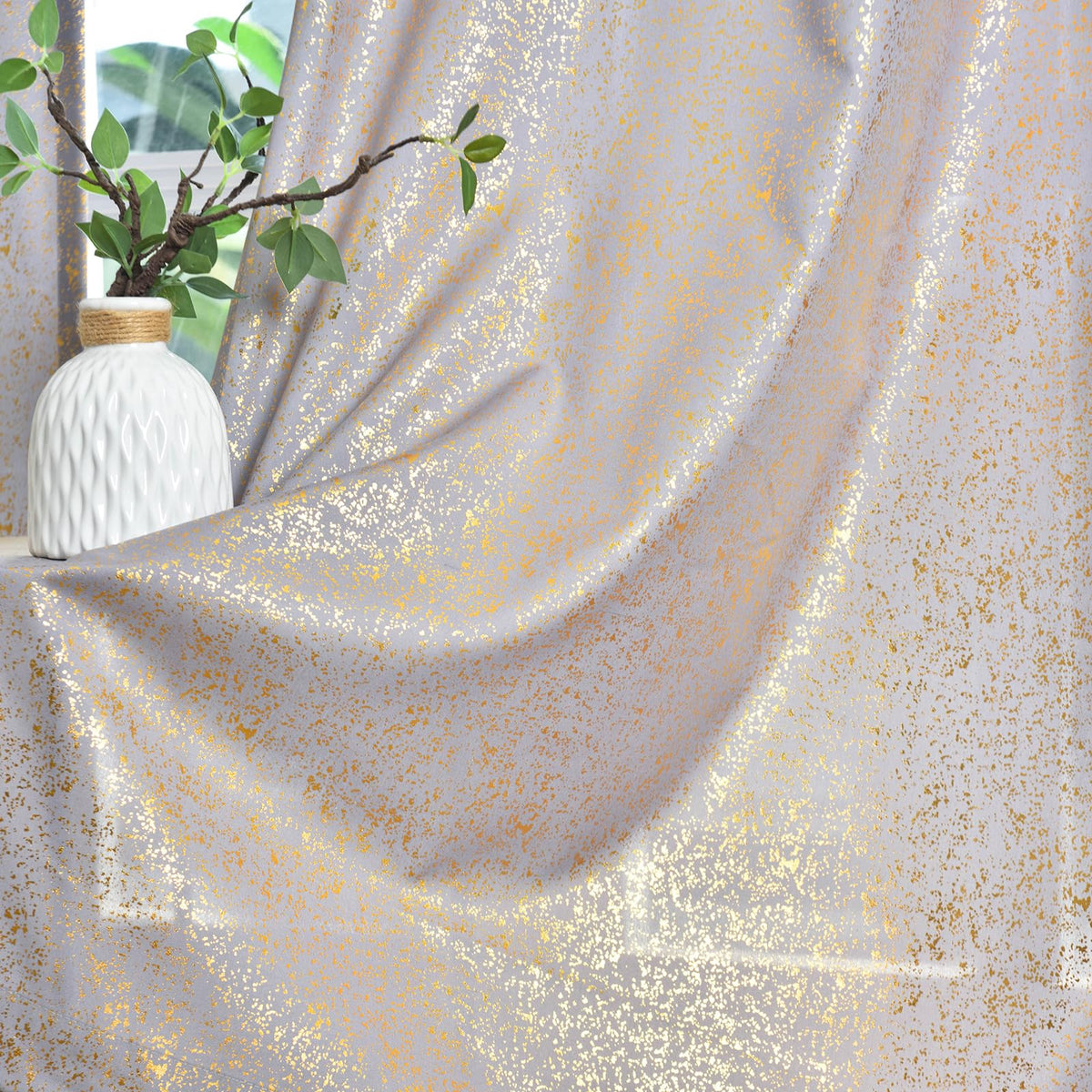 Silver Grey Sheer Curtains with Foil Dots, Grommet, 2 Panels 52 x 84 Inch