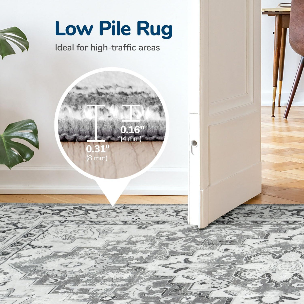 Lessymo 8 x 10 Area Rugs for Living Room, Machine Washable Rug Grey White