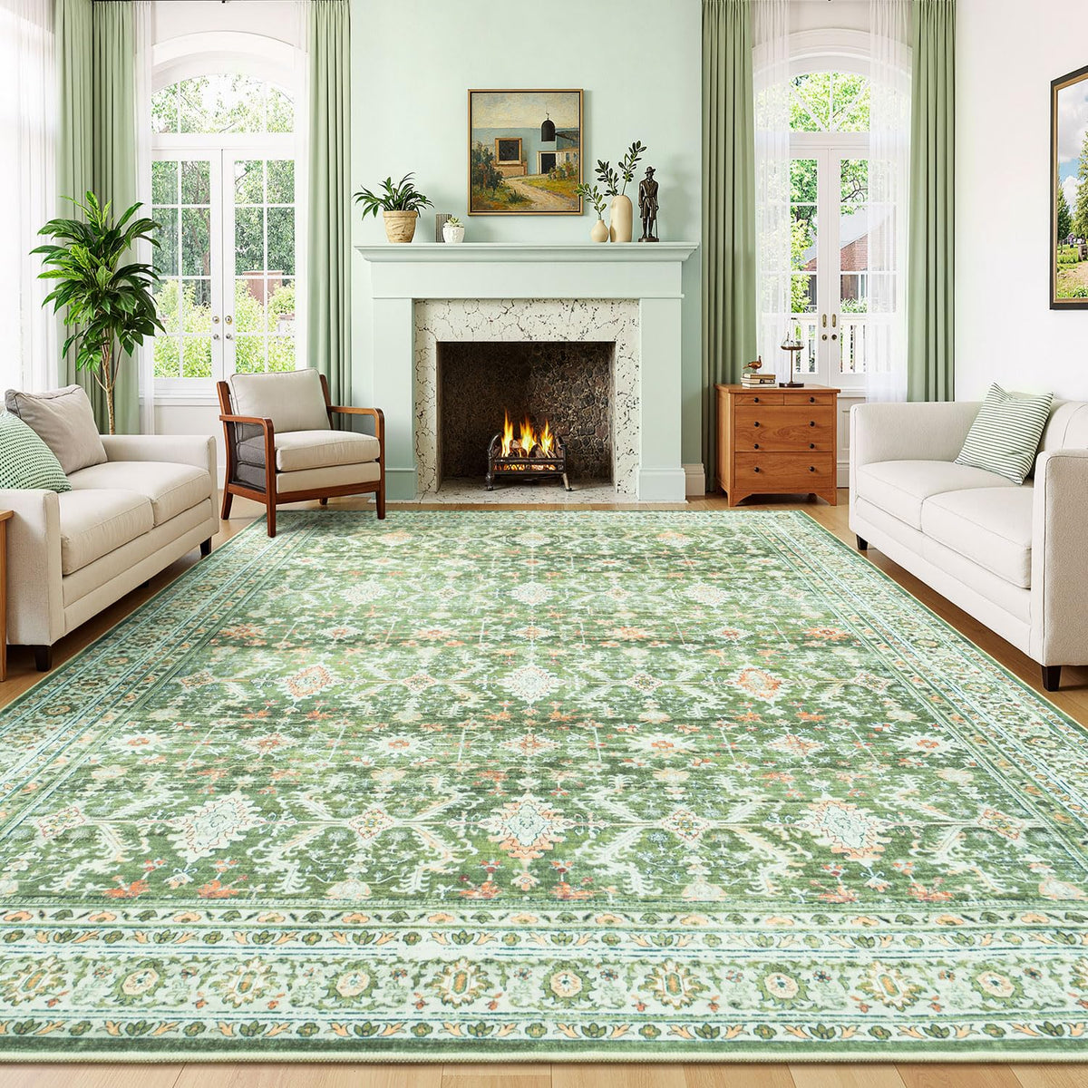 Lessymo 8 x 10 Area Rugs for Living Room, Machine Washable Rug Grey White