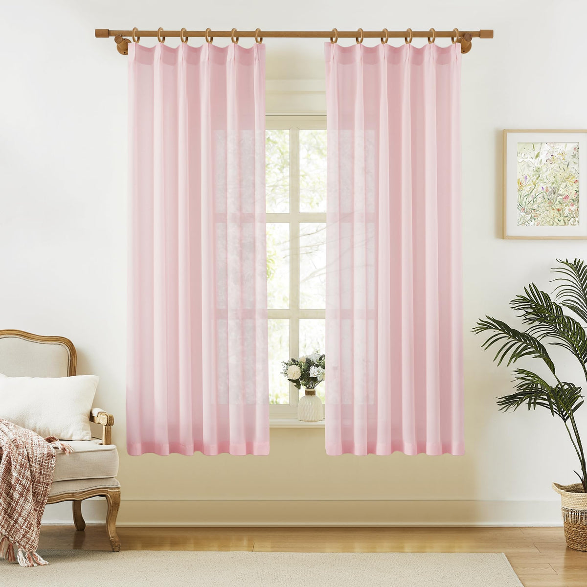 KangBang White Pinch Pleated Sheer Curtains 84 Inches Long 2 Panels