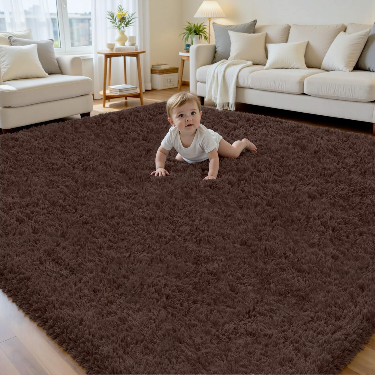 6x9 Black Fluffy Fuzzy Shag Area Rug for Living Room, Bedroom, Dorm Carpet
