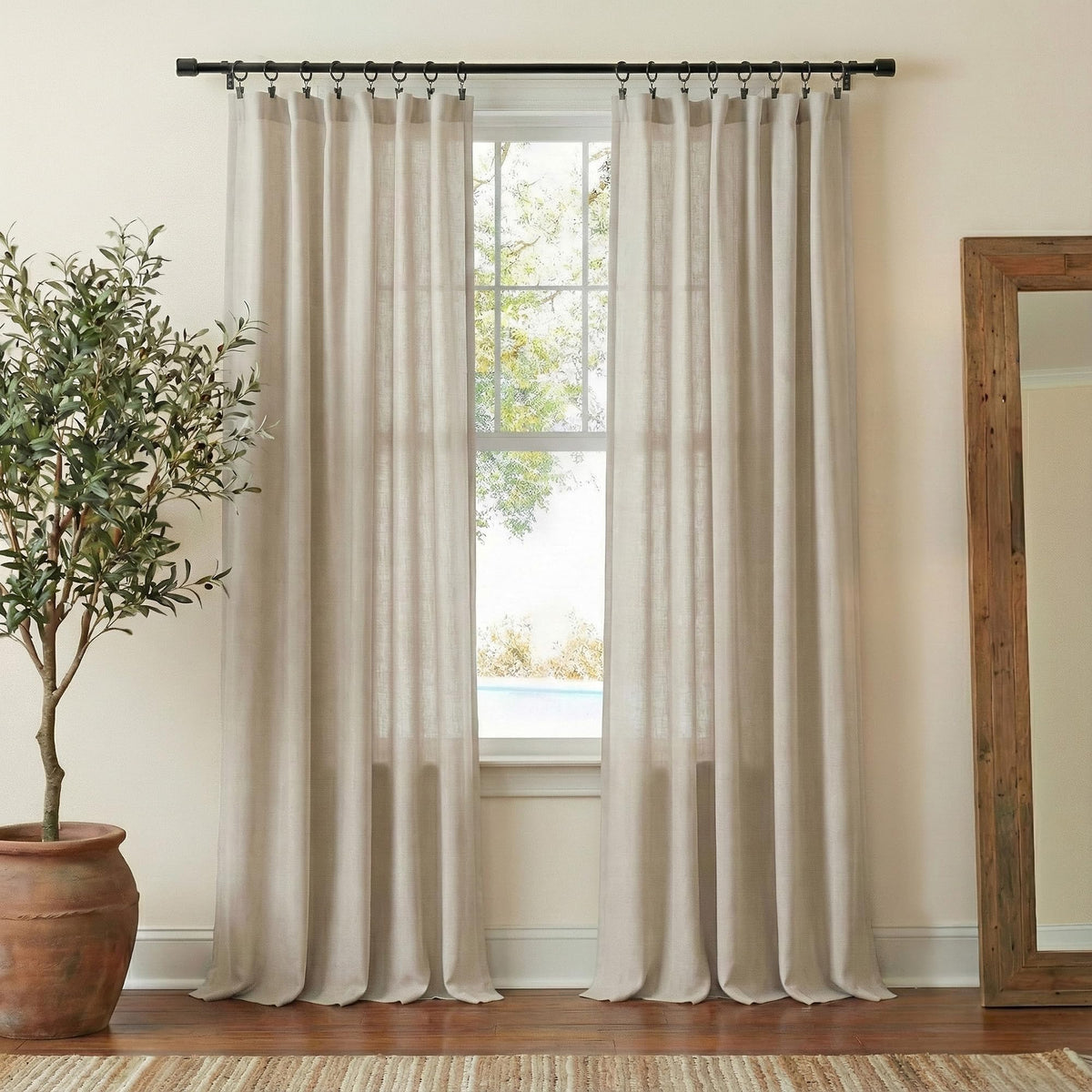NICETOWN Natural Linen Curtains & Drapes for Windows 84 inch Long, Rod Pocket & Back Tab Thick Flax Semi Sheer Privacy Assured with Light Filtering for Bedroom/Living Room, W55 x L84, 2 Pieces
