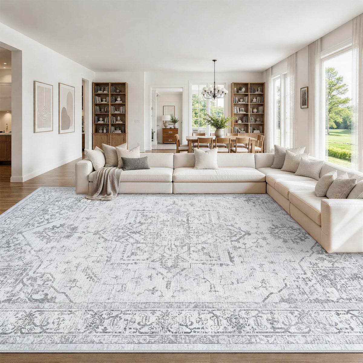 8x10 Area Rugs for Living Room Washable Non-Slip Rug Beige