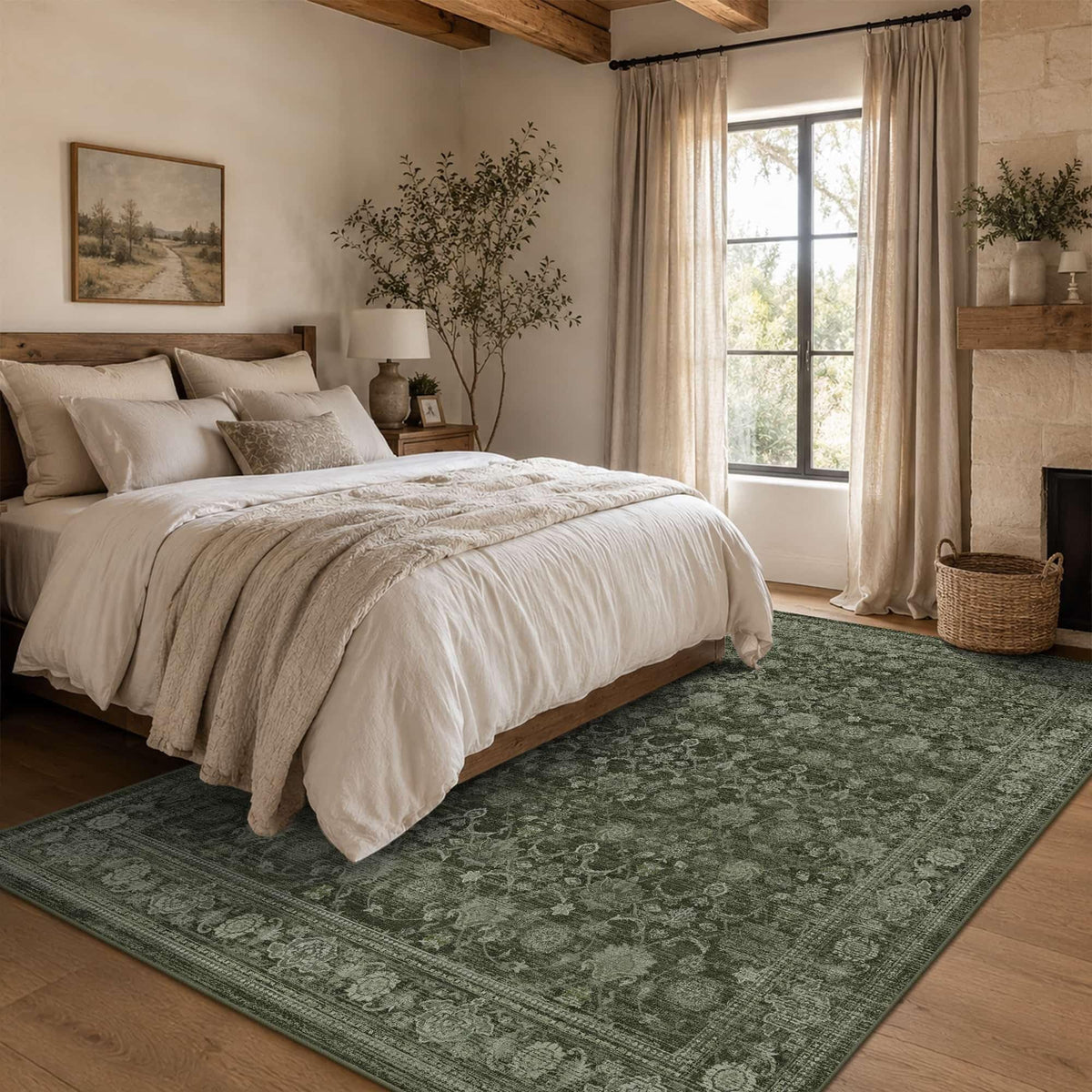 8x10 Washable Boho Area Rug, Dark Beige Farmhouse for Living Room