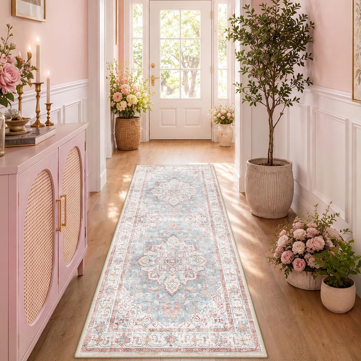 CAPALOCA 5x7 Washable Nursery Girls Low Pile Area Rug Pink