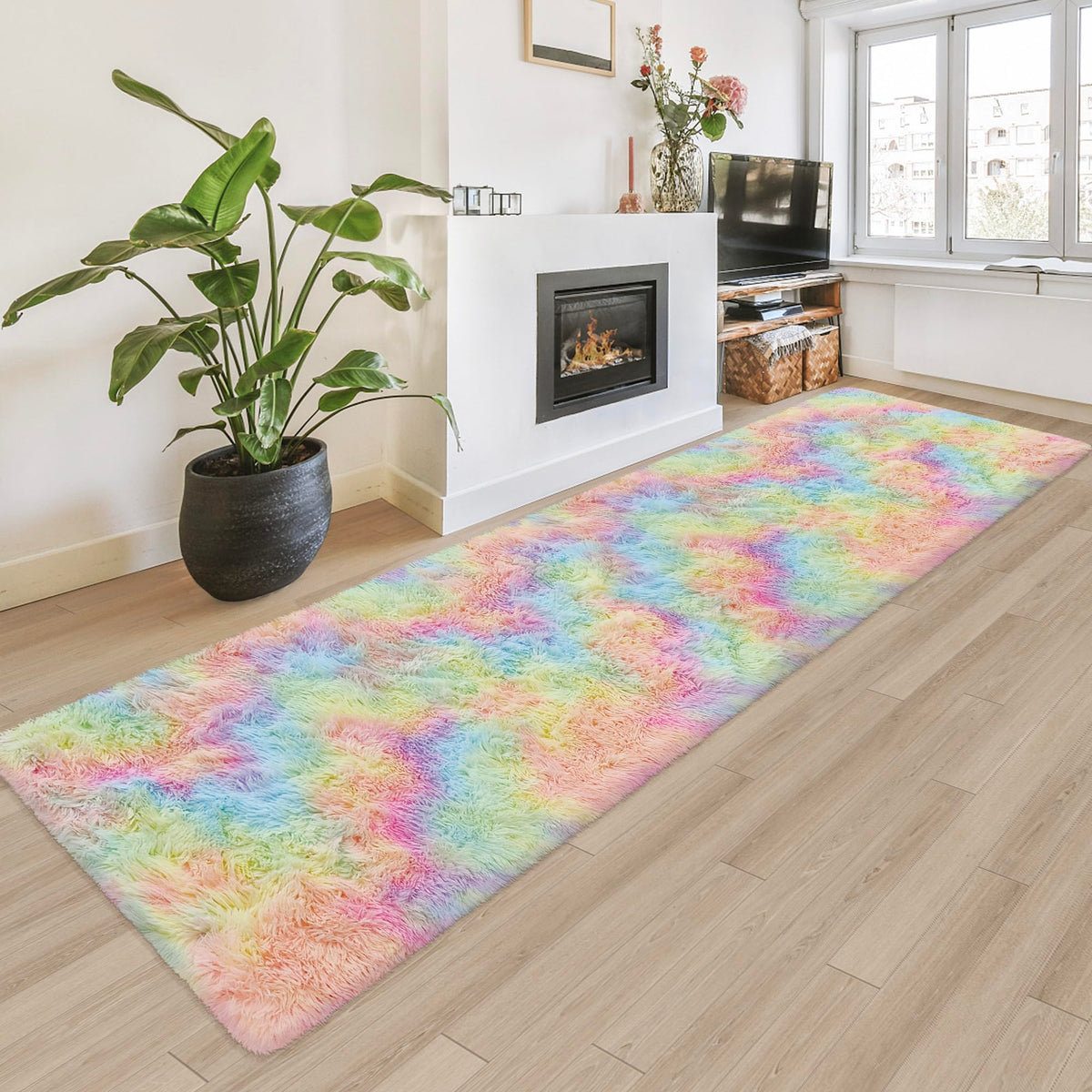 Tie-Dyed Runner Rug for Bedroom Black Grey 2x6ft Fluffy Area Rug Bedside Runner Rug for Kids Room Boys Teens Nursery Baby Living Room Dorm Home Decor Carpets