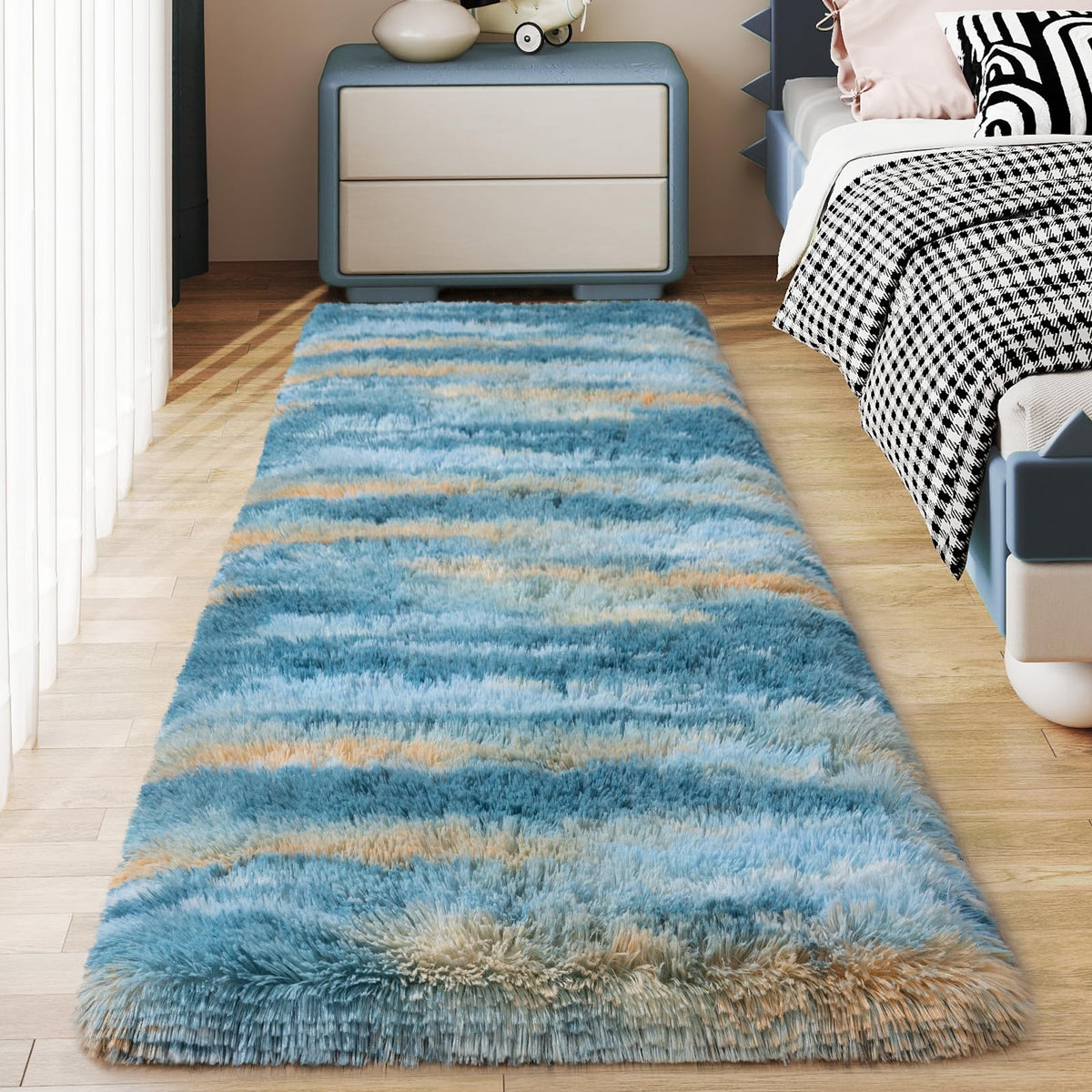 Soft Runner Rugs for Bedroom Hallway 2x6 Beige Fluffy Shag Washable