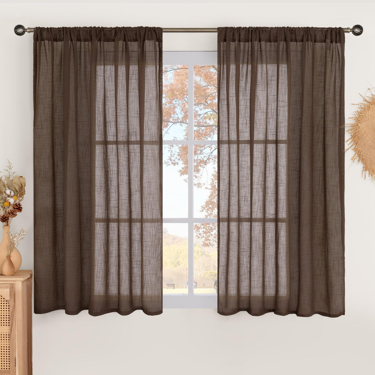 BGment Linen Sheer Curtains 84 Inches Long 2 Panels Set for Living Room