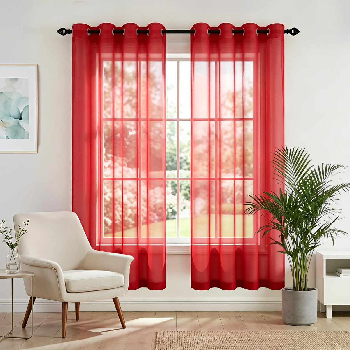Mrs.Naturall Black Sheer Curtains 84 Inches Long for Living Room Set of 2 Panels Ring Grommet Window Curtain Panels for Bedroom 52x84 Inch Length