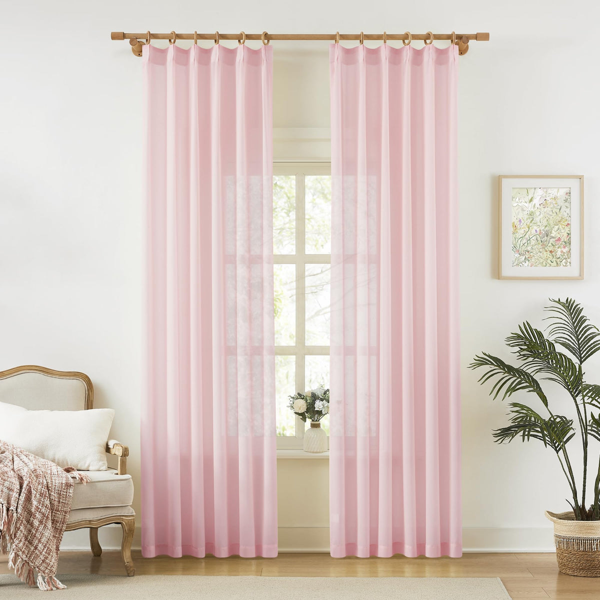 KangBang White Pinch Pleated Sheer Curtains 84 Inches Long 2 Panels