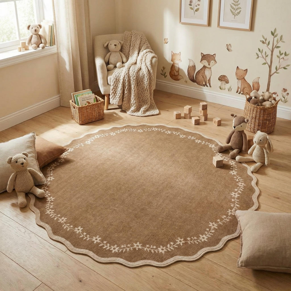 GarveeHome 5x7 Scalloped Area Rug Jute Washable Bedroom Living Room Rug