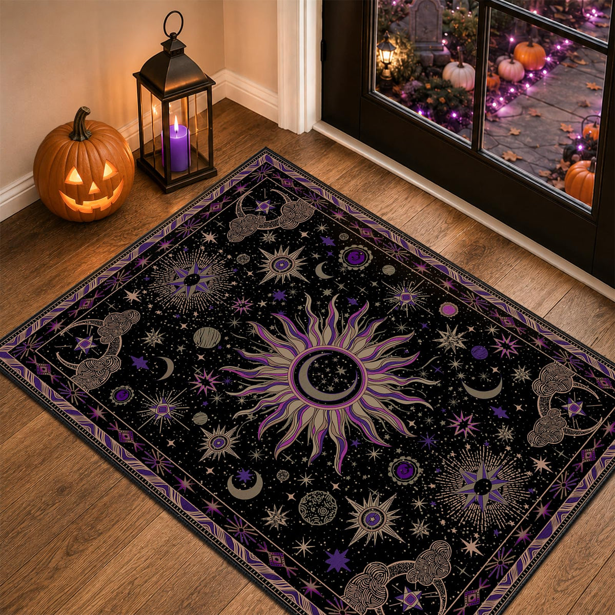 Vacuum-Friendly, 5x7 Washable Area Rug, Black Gold Beige Red