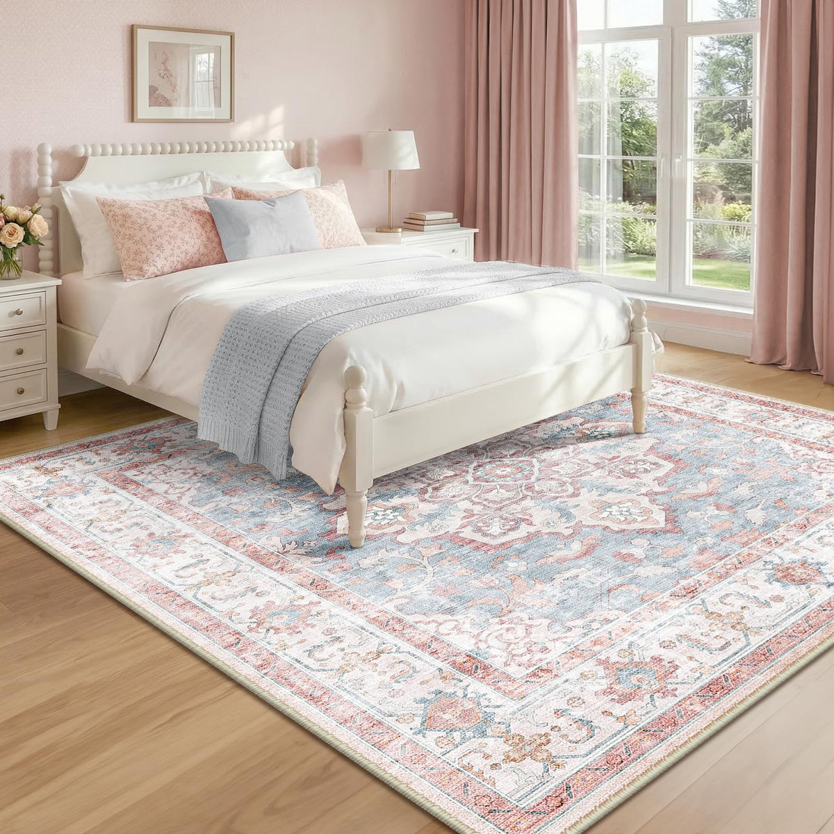 CAPALOCA 5x7 Washable Nursery Girls Low Pile Area Rug Pink