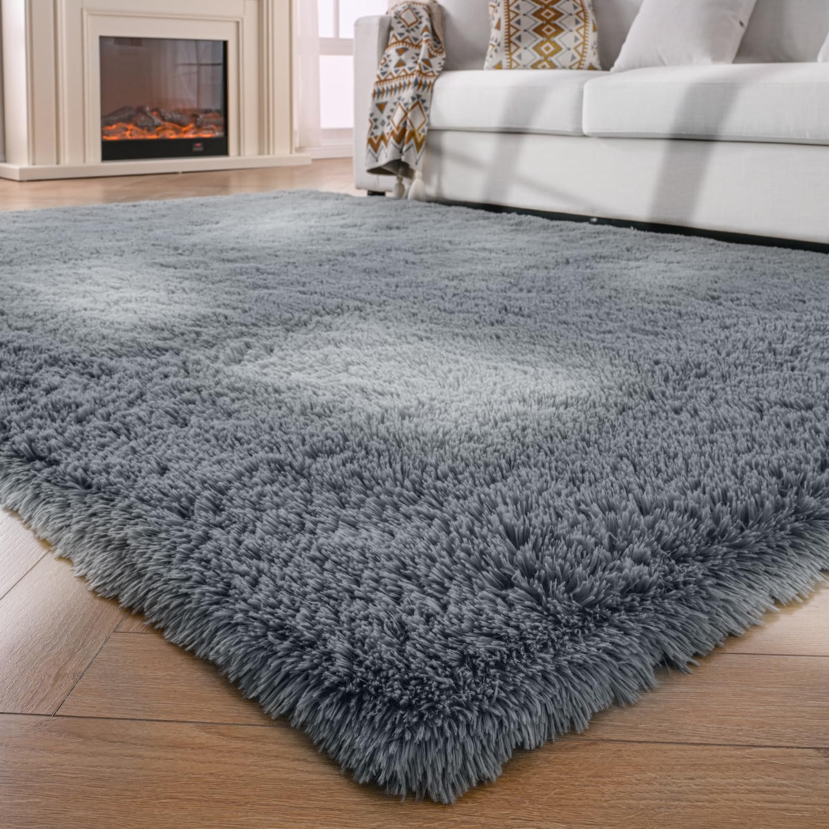 Fluffy Area Rug for Bedroom 5x7 Grey - Soft Shag Dorm Decor Carpet