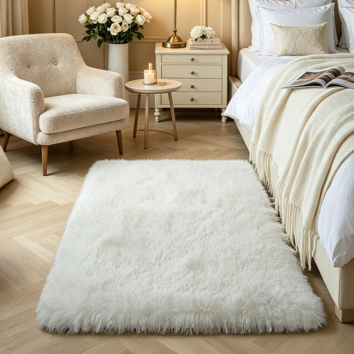 Pink Fluffy 4x6 Area Rugs for Bedroom Girls, Plush Washable Carpet