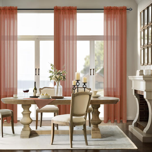 Pitalk Terracotta Curtains 84 Inch Length for Living Room 2 Panel Sets Rod Pocket Sheer Curtains for Living Room Rust Burnt Orange Red