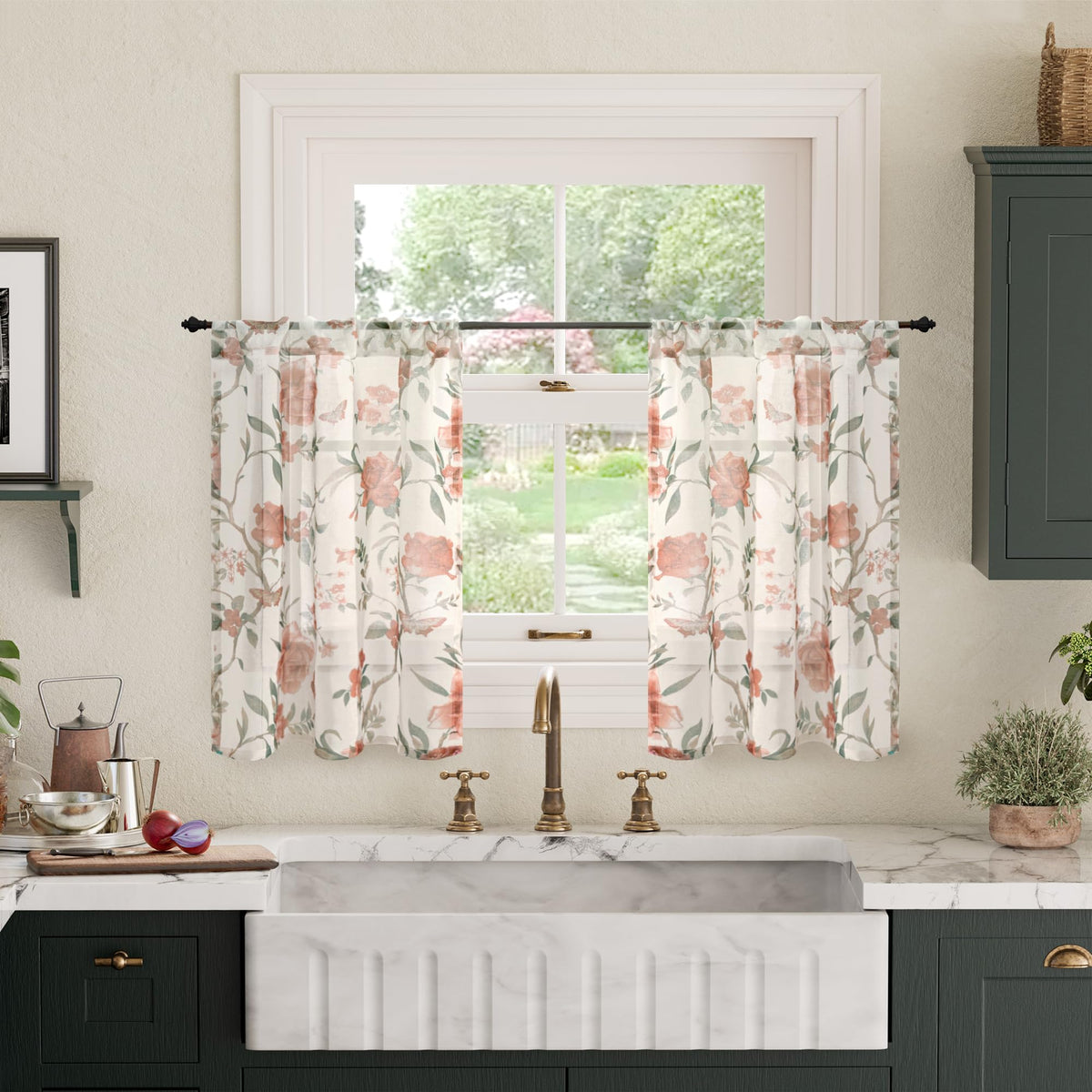 Lajode Pink Floral Sheer Curtains for Girls Room - 52x84 Inch 2 Panels