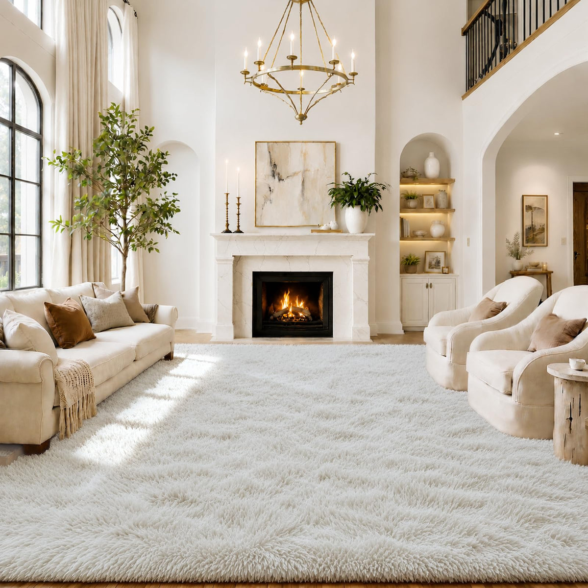 8x10 Area Rugs for Living Room,Light Grey Large Shaggy Soft Plush Furry Rug