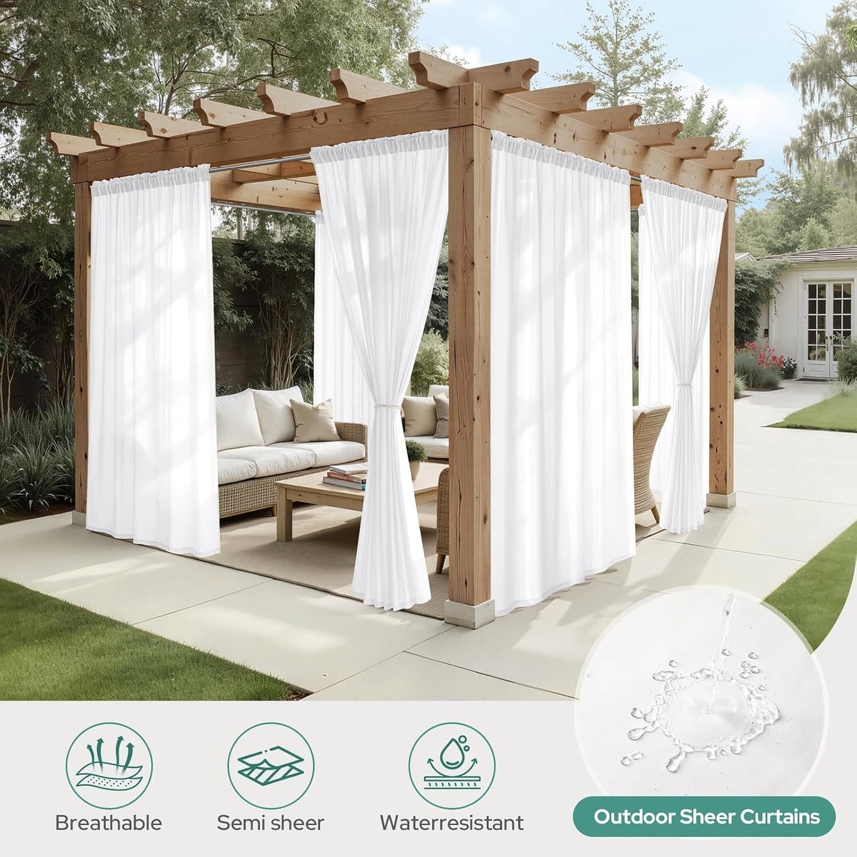 HOMEIDEAS Non-See-Through White Privacy Semi Sheer Curtains, 52 X 84 Inches