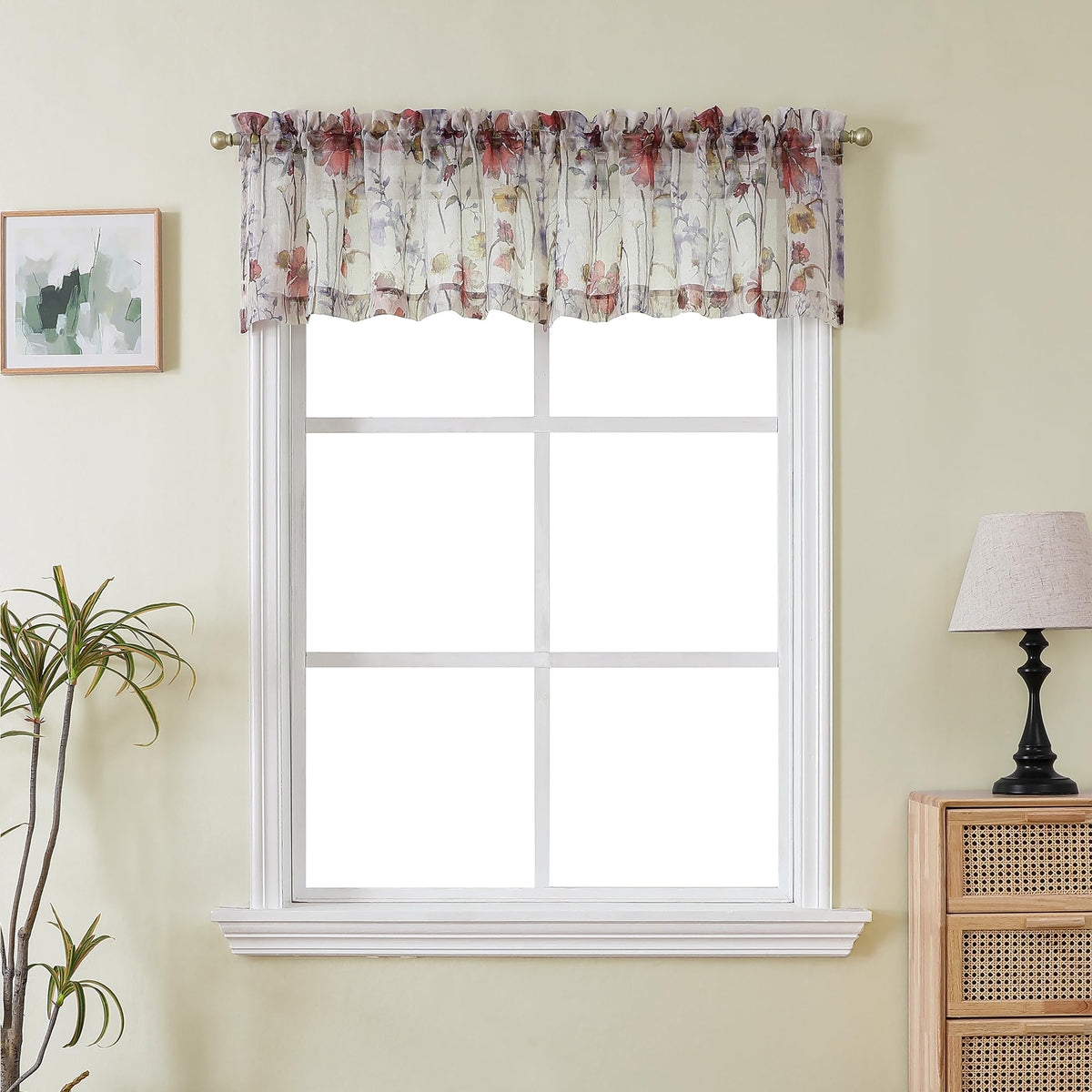 OWENIE Crushed Semi Sheer Curtains 72 Inches Length 2 Panels, Floral Pattern Design Rod Pocket Light Filtering Farmhouse Curtains for Bedroom Living Room, 2 Pieces Total 84 Inch Wide, 72 inch Long