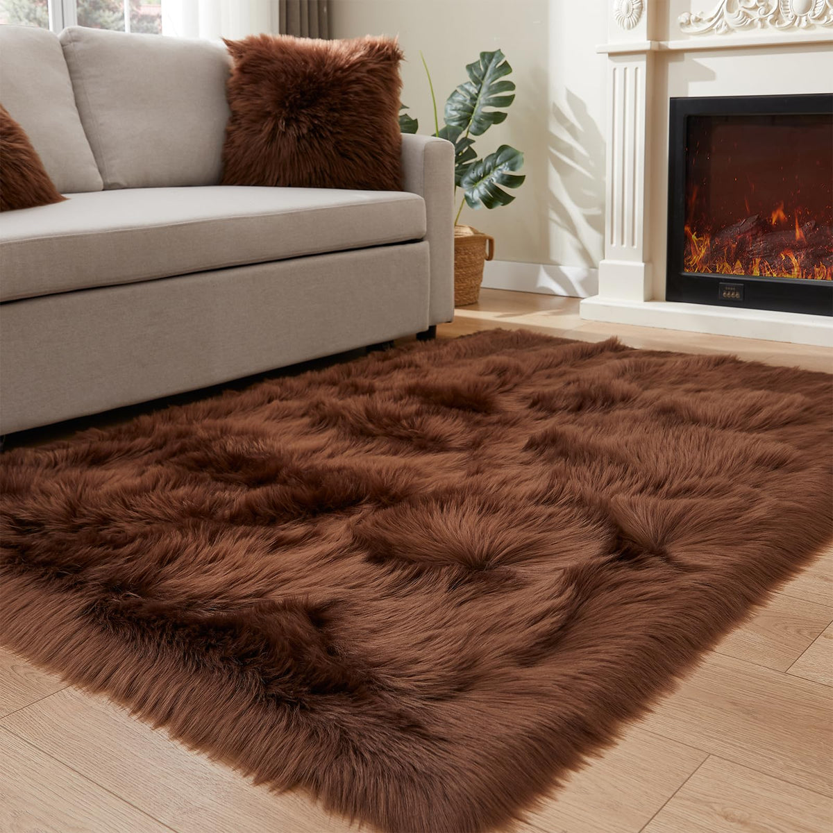 EasyJoy Ultra Soft Fluffy/Fuzzy Shaggy Area Rug Faux Fur Chair Cover Seat Pad for Bedroom Floor Sofa Living Room (2 x 6 ft Sheepskin, Beige)