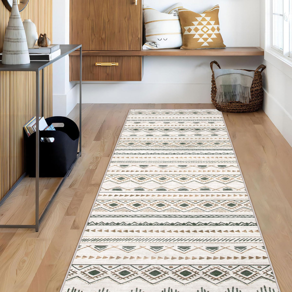 Area Rug 4x6 Geometric Rug: Washable Boho Moroccan Rugs Soft Farmhouse Rug, Modern Neutral Stain Resistant Indoor Floor Carpet for Livingroom Bedroom Dining Table Nursery(Modern Beige,4'x6')