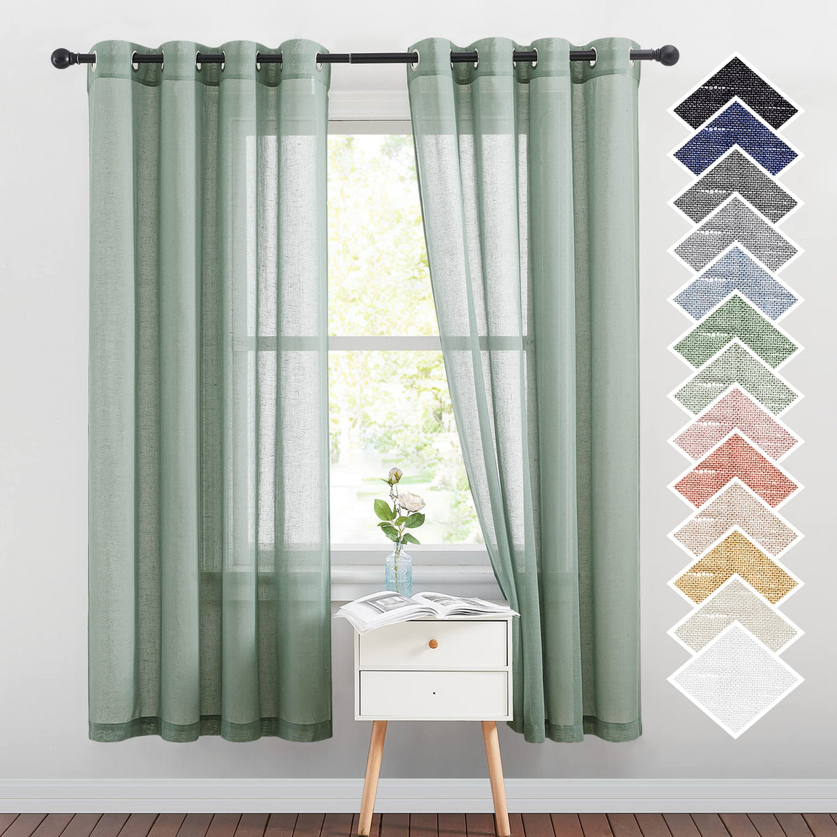 NICETOWN White Sheer Linen Curtains 84 Inch Length 2 Panels Set, W52xL84