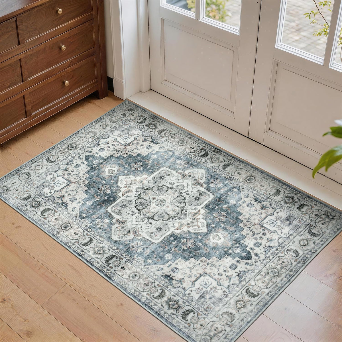 Lessymo 8 x 10 Area Rugs for Living Room, Machine Washable Rug Grey White