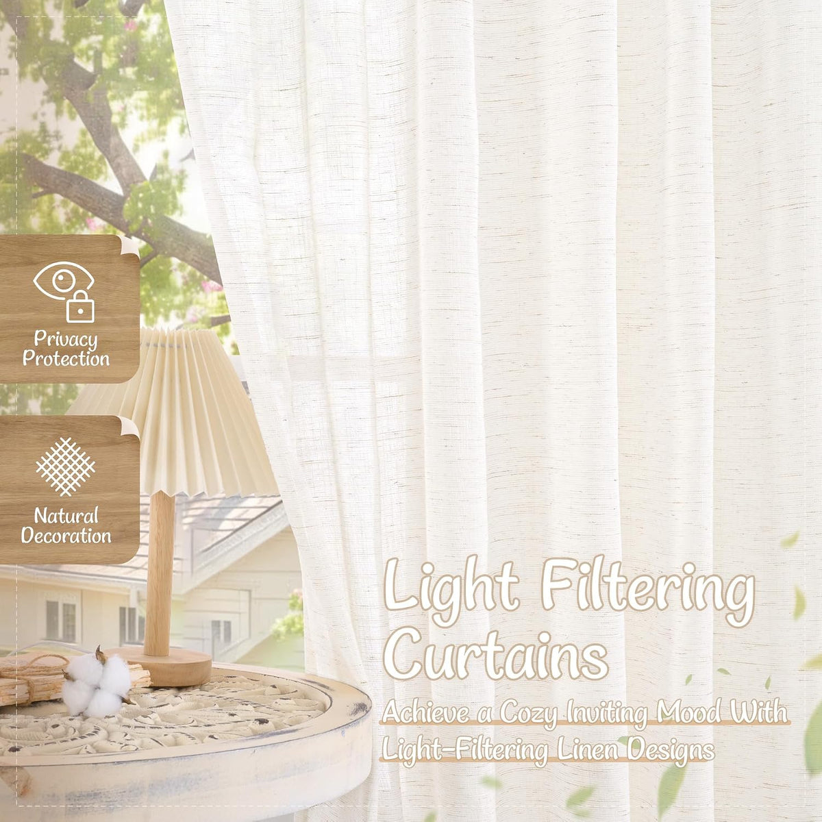 LAMIT Linen Semi Sheer Curtains 84 Inches Long for Living Room 2 Panels
