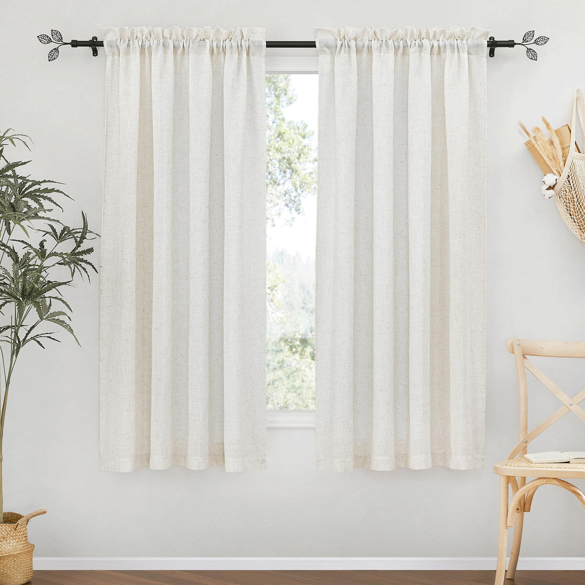 RYB HOME White Semi Sheer Curtains 84 inches Long for Living Room