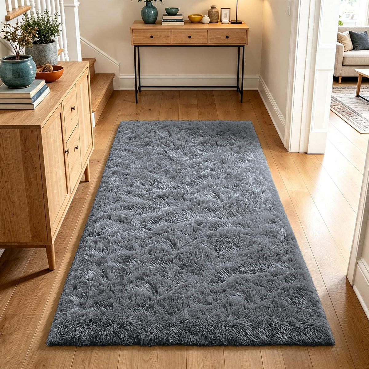 Beige 8x10 Area Rugs for Living Room, Fluffy Shag Rug Large Bedroom Carpet