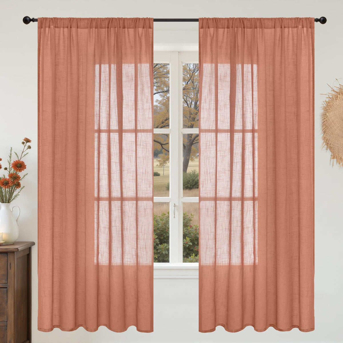 BGment Linen Sheer Curtains 84 Inches Long 2 Panels Set for Living Room