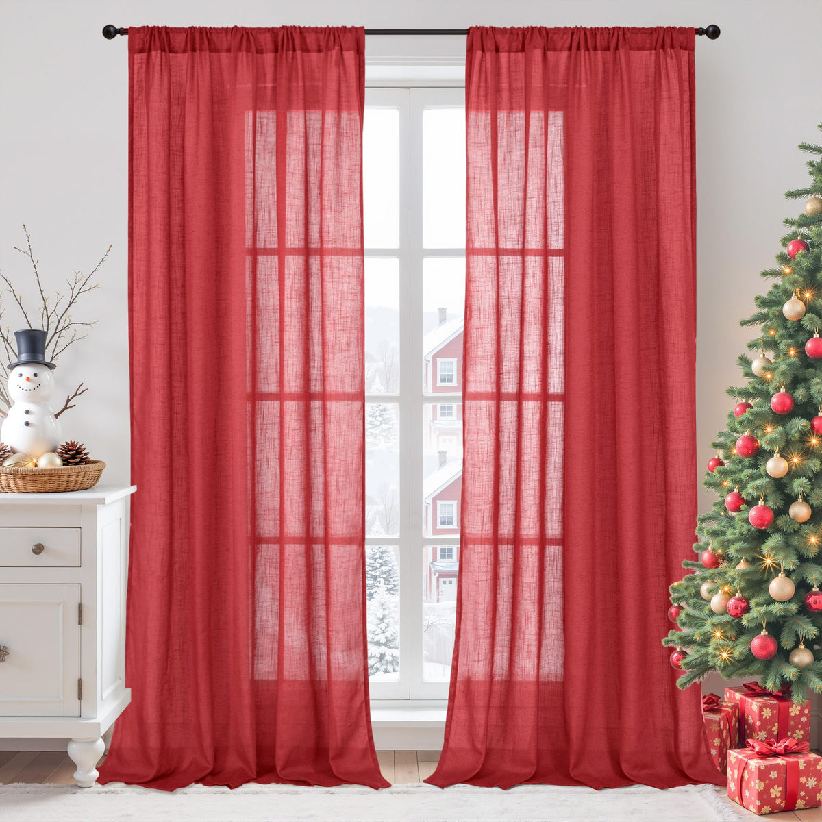 BGment Linen Sheer Curtains 84 Inches Long 2 Panels Set for Living Room